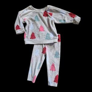 GARANIMALS Gray Pine Tree Print Soft Velour Pant Set Girls Size 12 months
